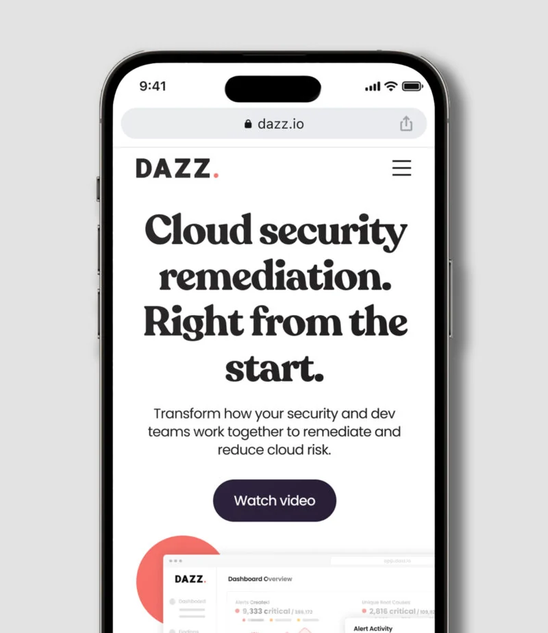 A Dazz mobile mockup of the launch site.