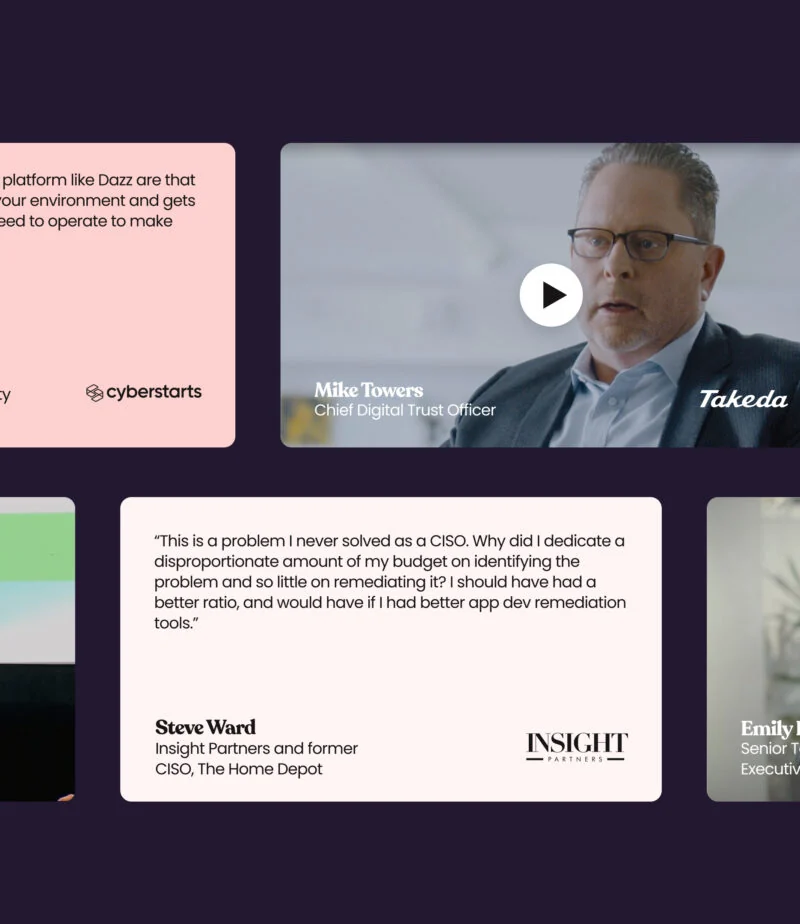 The Dazz testimonials section, adding social proof within the bright brand system.