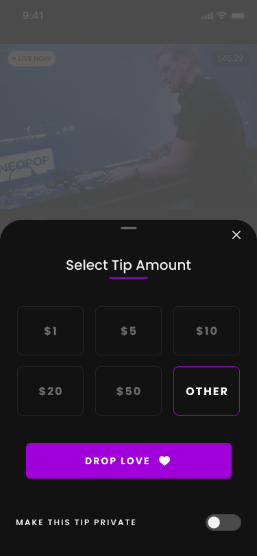 Tip amount bottom sheet