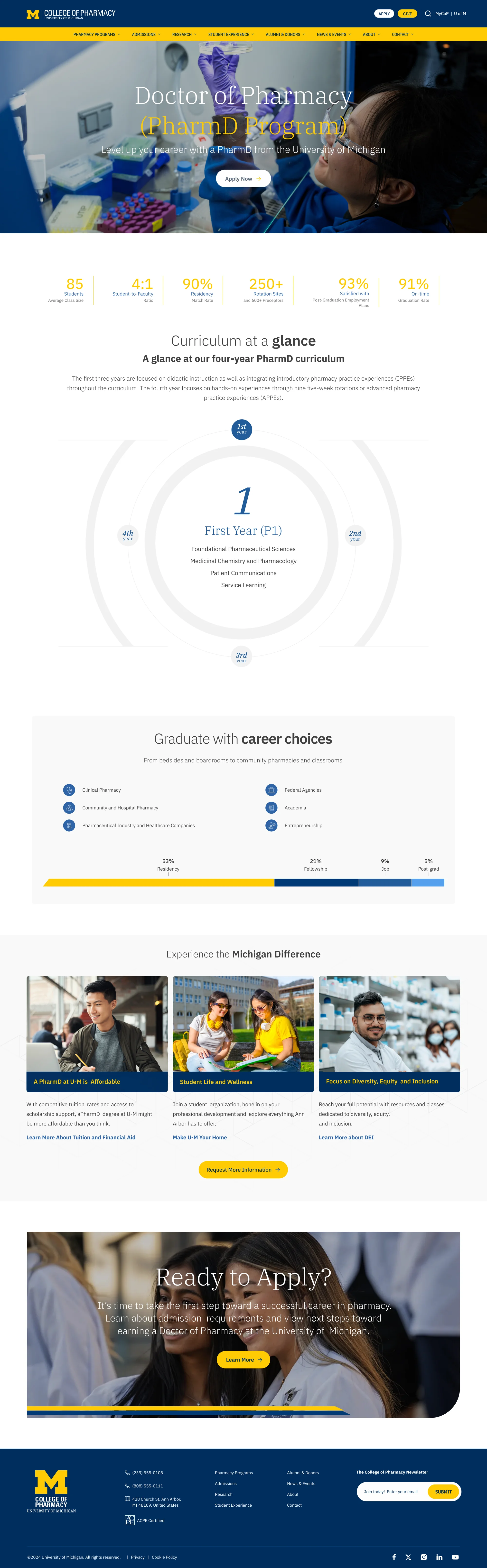 PharmD program page, desktop.