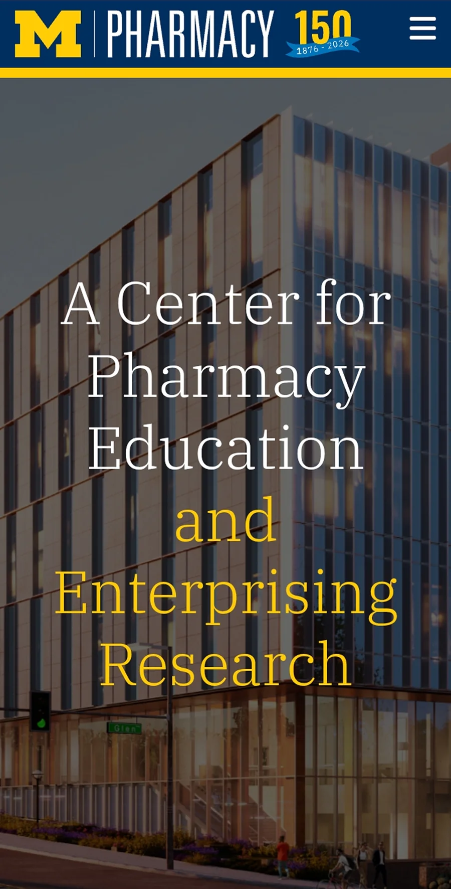 Mobile programs hero: 'A Center for Pharmacy Education and Enterprising Research'.